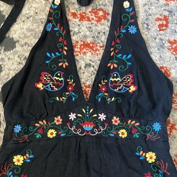 Embroidered Halter Dress Black size Small - Picture 2 of 3